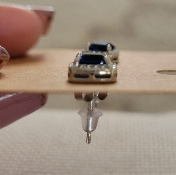 Costume Sapphire & Diamond Studs - Picture 4 of 6